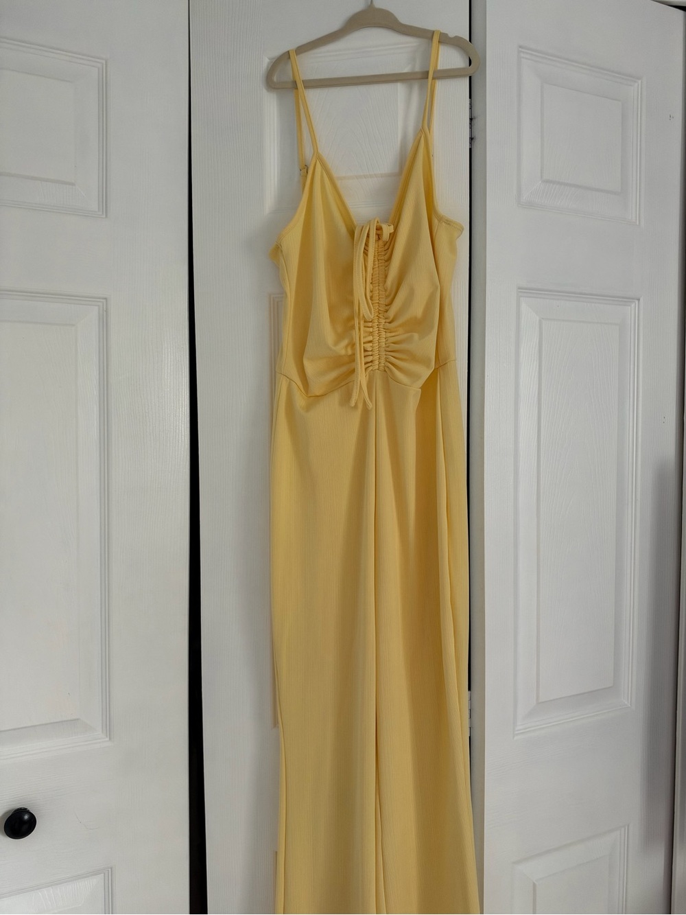 Yellow Ruched Front Spaghetti-Strap Jumpsuit